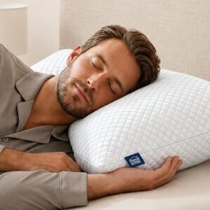 Man sleeping on a Snoozel cooling pillow