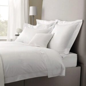 White 100% Egyptian cotton platform valance on a bed